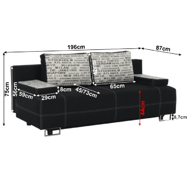 Háromszemélyes kanapé Elize (savana fekete + minta) *bazar