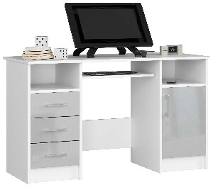 PC asztal Aziza (fehér + fémes fényű)