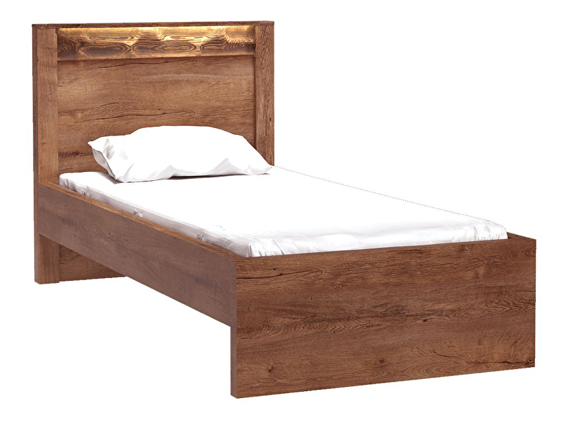 Egyszemélyes ágy 90 cm Indie 20 (LED világítással) (ágyráccsal) (világos kőris)