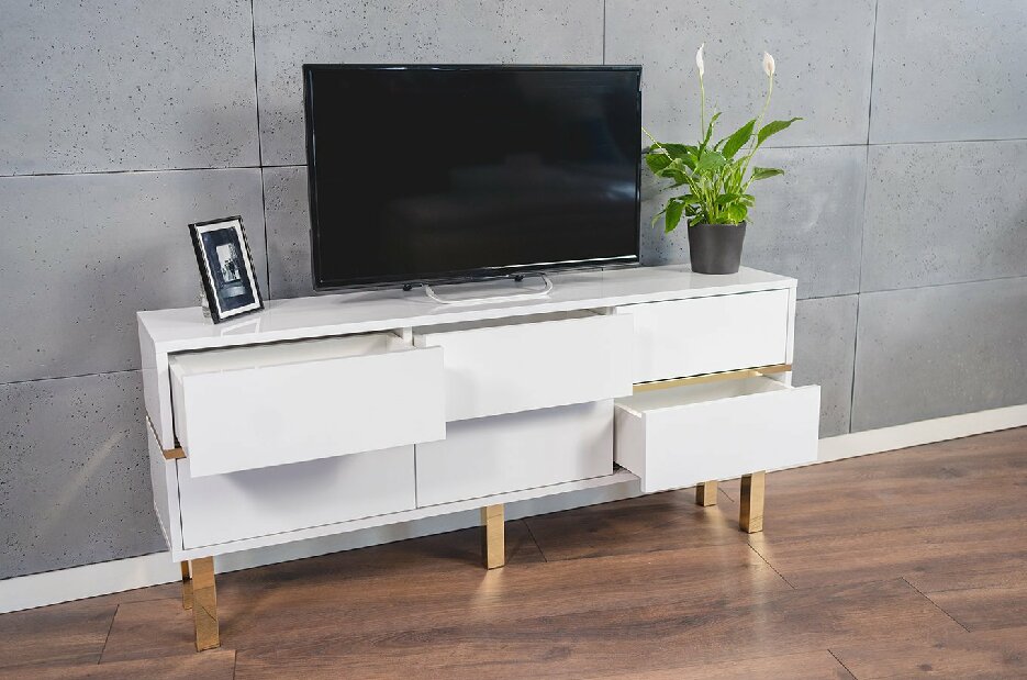 TV asztal/szekrény Mynga (magasfényű fehér)