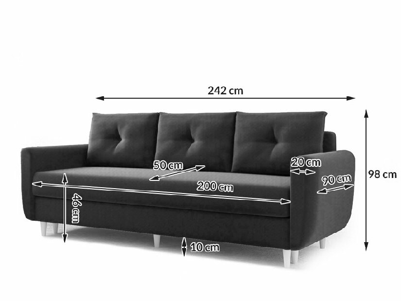 Háromszemélyes kanapé Maugli (fekete)