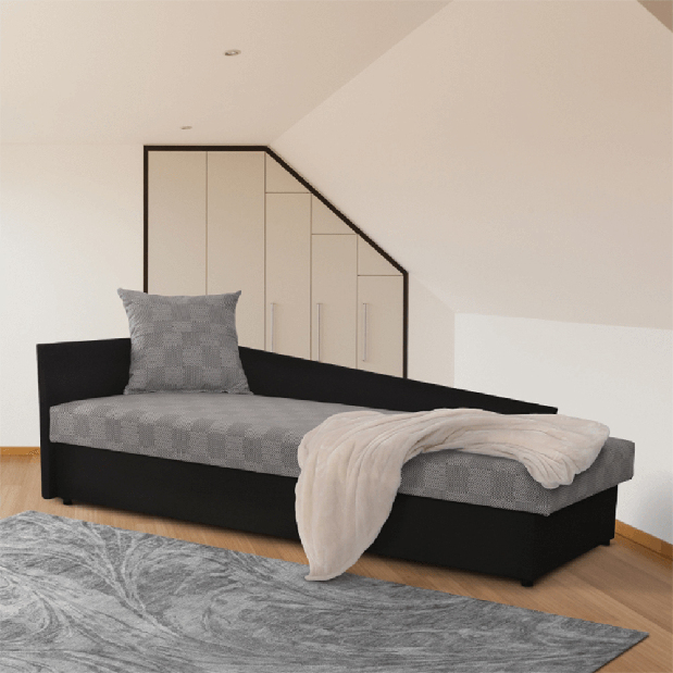 Egyszemélyes ágy (dívány) 80 cm Jeannine (szürke + fekete) (tárhellyel) (B) *bazár