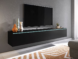 TV asztal/szekrény Dilune 180 (fekete grafit) (fehér LED világítás)