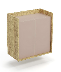 Szekrény Mozelle 2D (hikori fa + rózsaszín)