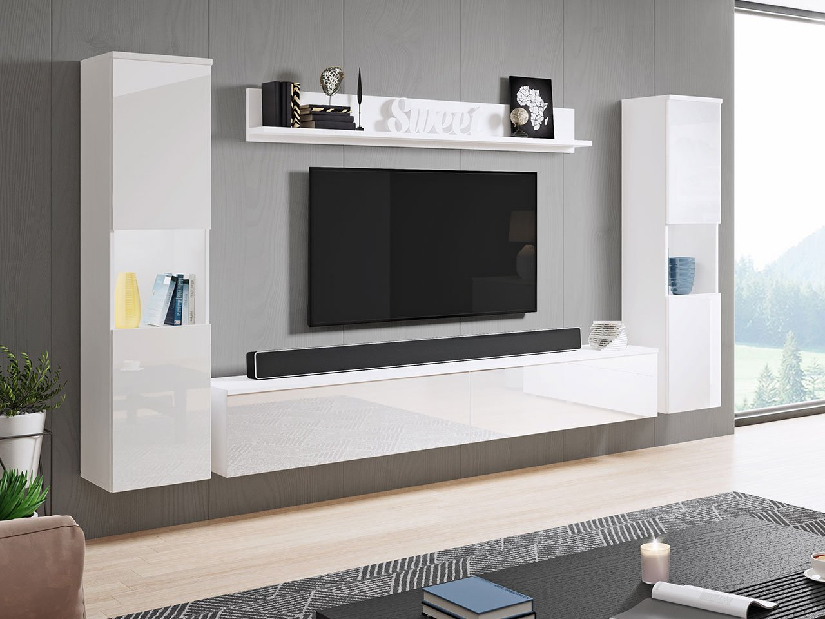 Nappali bútorsor Nova XL (fehér + fényes fehér) (világítás nélkül)