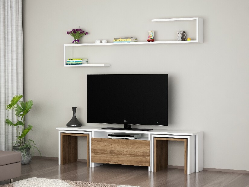 TV asztal/szekrény Eglo (fehér + dió)
