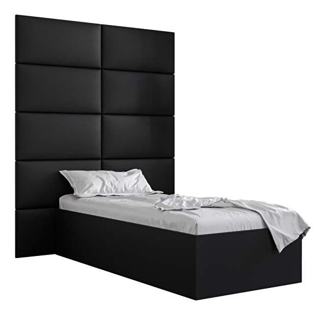 Egyszemélyes ágy kárpitozott fejtámlával 90 cm Brittany 1 (matt fekete + fekete) (ágyráccsal)