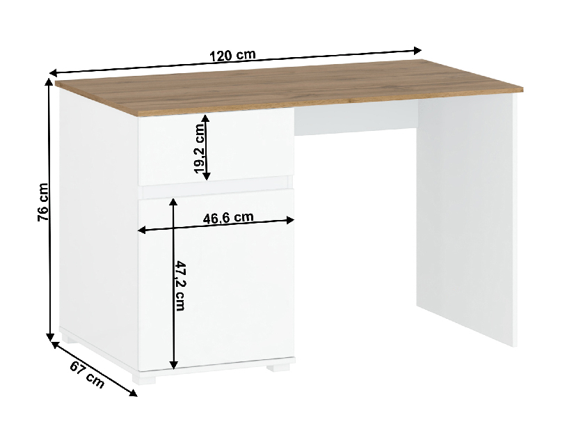 PC asztal Vilgi 1D1S/120 (fényes fehér + wotan tölgy)