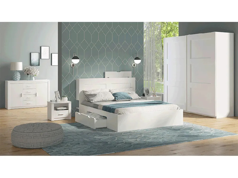 Hálószoba (ágy 160X200 cm, 2 db. éjjeliszekrény, szekrény) Ramiok (fehér)