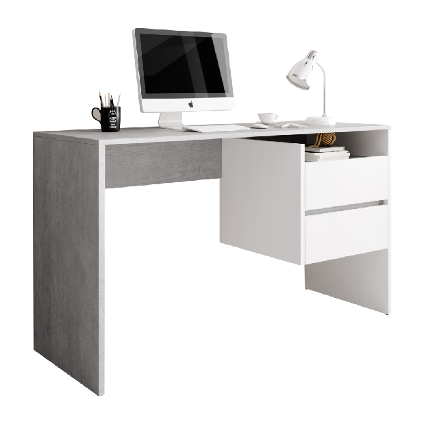 Számítógépasztal Tolneo (beton + fehér)