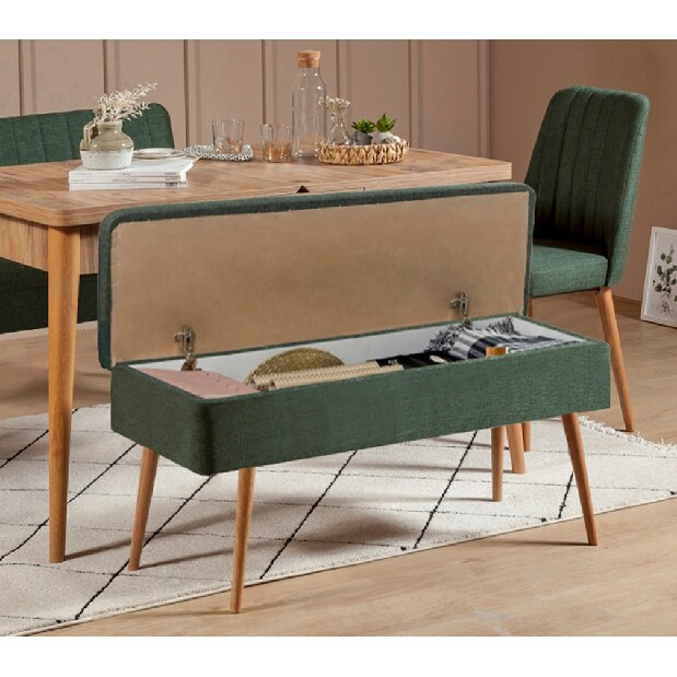 Széthúzható étkezőasztal 2 székkel és 2 paddal Vlasta (atlanti fenyő + zöld)