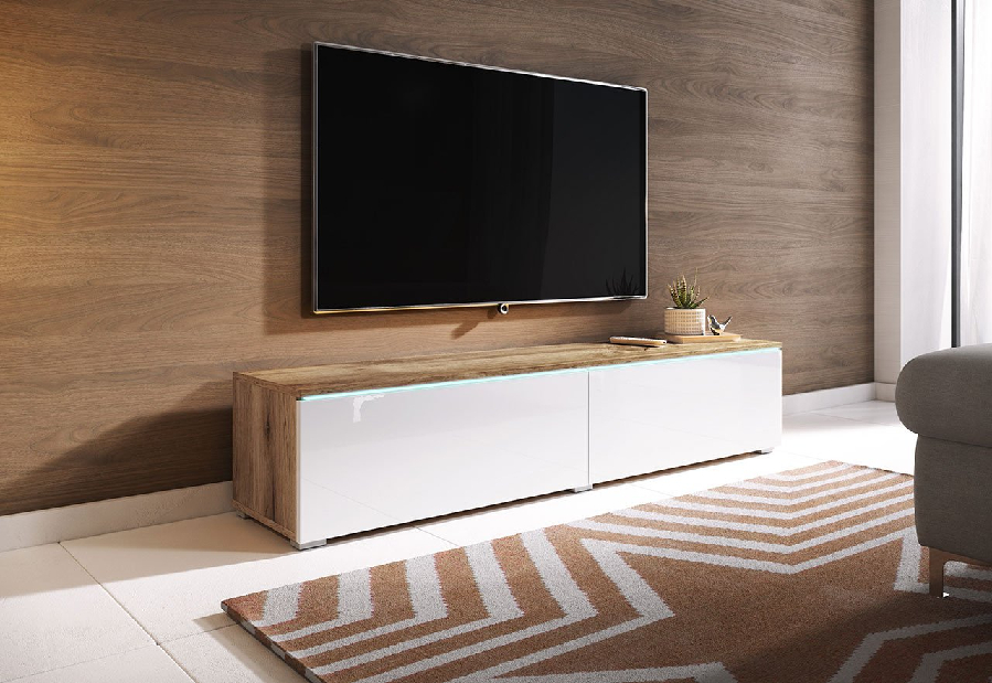 TV asztal/szekrény Dilune 140 (wotan + fényes fehér)(világítás nélkül)
