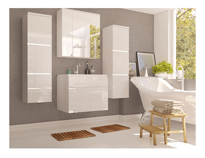 Fürdőszoba szekrény Maeve (fehér + extra magasfényű fehér)