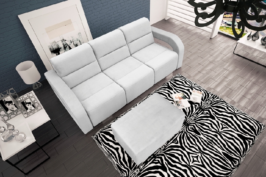 Háromszemélyes kanapé Alison (fehér) (taburettel)