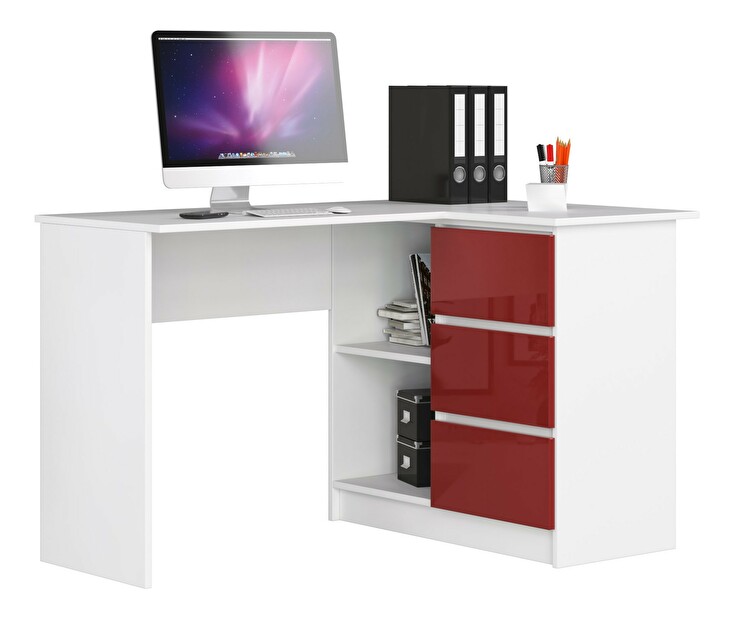 Sarok PC asztal Bodhi (fehér + fényes piros) (J)