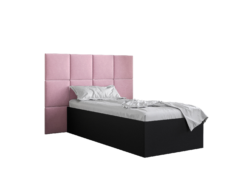 Egyszemélyes ágy kárpitozott fejtámlával 90 cm Brittany 4 (matt fekete + rózsaszín) (ágyráccsal)