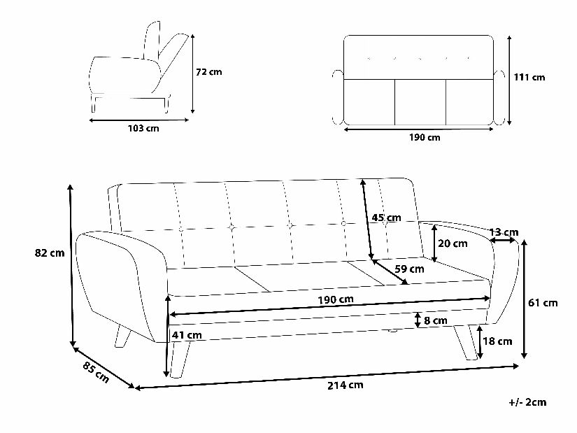 Háromszemélyes kanapé Flong (fekete) *kiárusítás