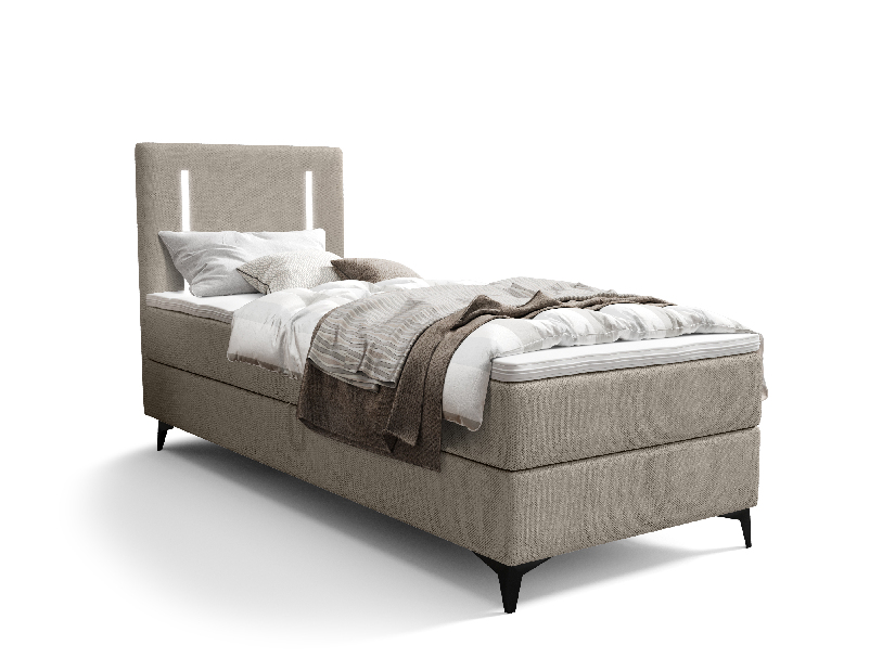 Egyszemélyes ágy 80 cm Ortega Comfort (világosszürke) (ágyráccsal és matraccal, tárolóhely nélkül) (LED világítással)