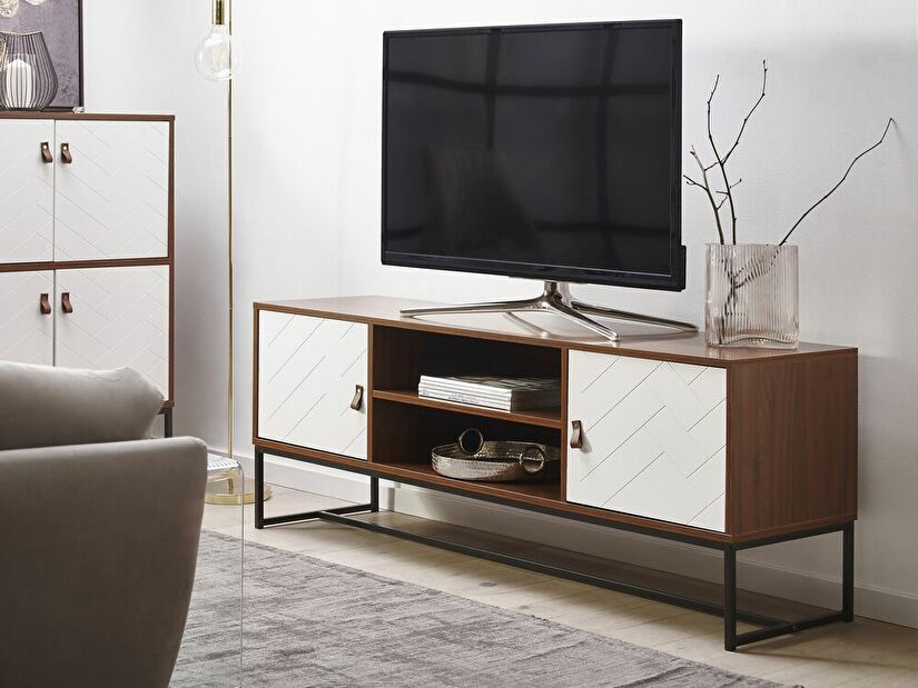 TV asztal/Szekrény NAVVEA (sötét fa + fehér)