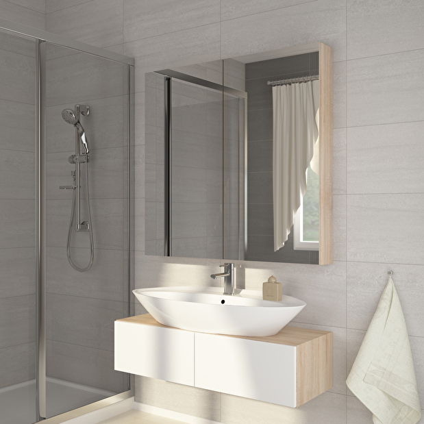Falra szerelhető fürdőszoba szekrény Della 60 világos sonoma tölgy + tükör