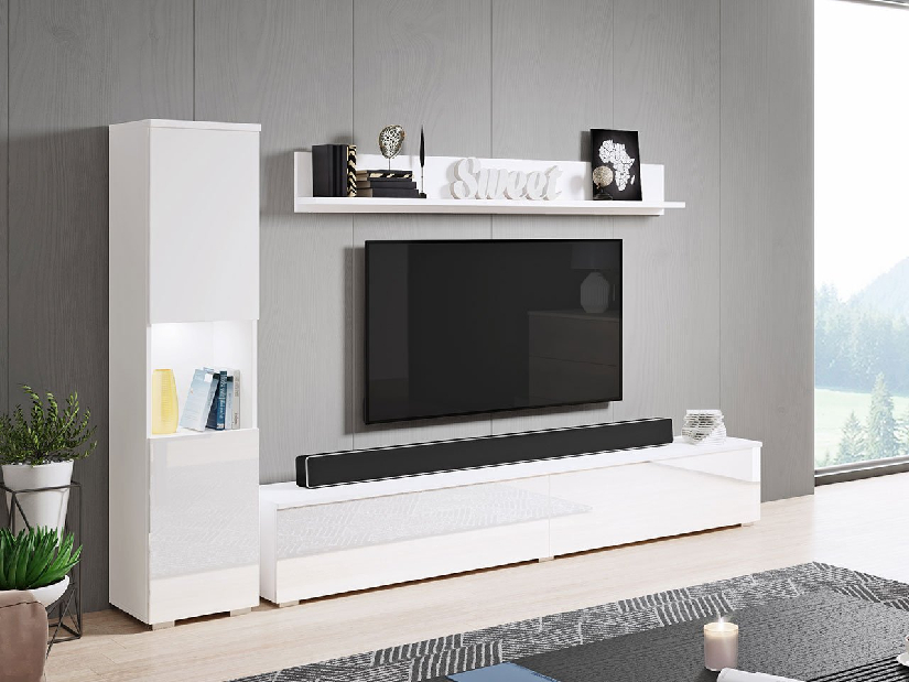 Nappali bútorsor Nova BR (fehér + fényes fehér) (fehér LED világítás)