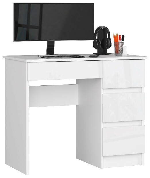PC asztal Benicio II (fehér + fényes fehér) (J)