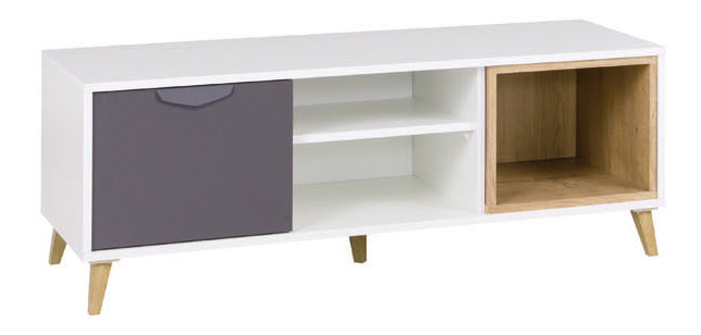 TV asztal/szekrény Juna 10 (fehér + grafit + szürke + lefkas tölgy)