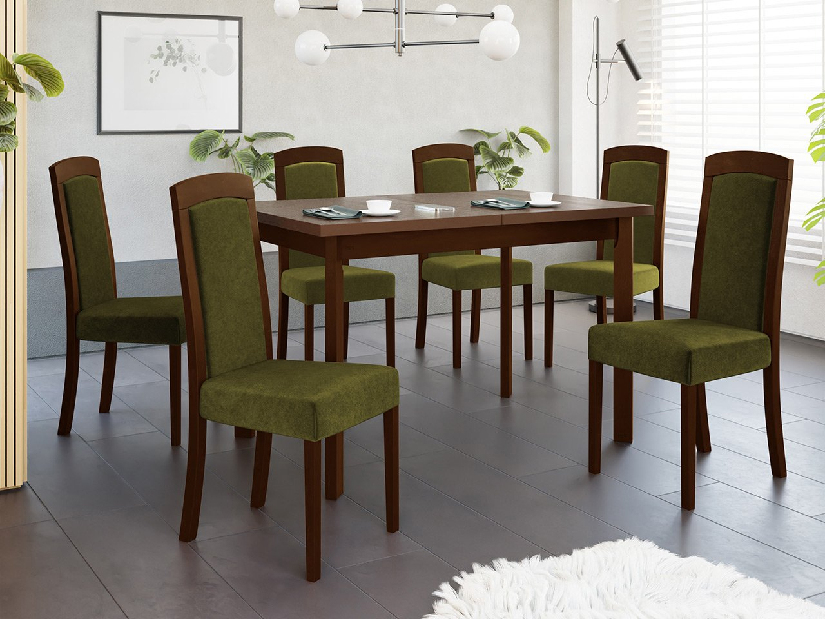 Széthúzható asztal 6 székkel AL26 (dió + sötétzöld) *kiárusítás