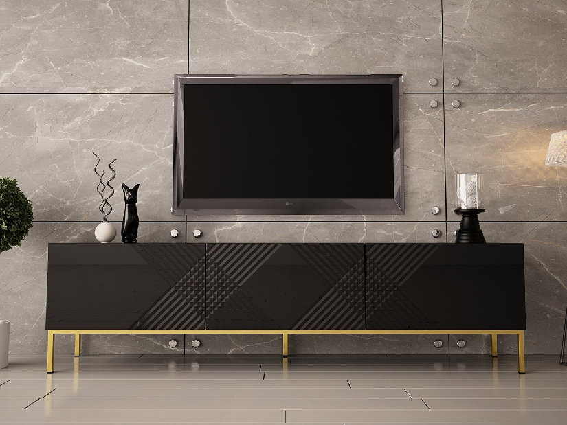 TV asztal/szekrény Mirjan Magnilda 190 (fekete/fényes fekete)