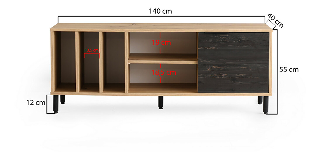 TV asztal/szekrény Cesar (tölgy + sötétbarna)