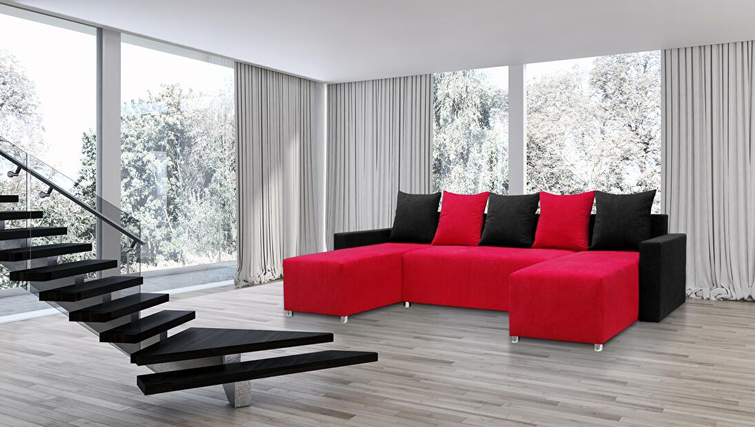 U-alakú sarok kanapé Brigid U háttámlával (fekete piros + párnák)