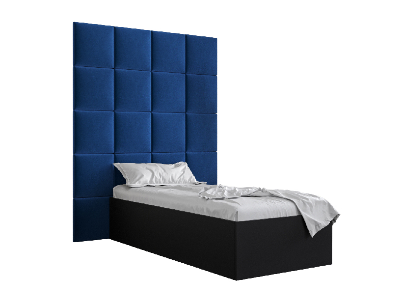 Egyszemélyes ágy kárpitozott fejtámlával 90 cm Brittany 3 (matt fekete + kék) (ágyráccsal)