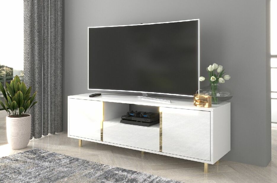 TV asztal / szekrény Carra (magasfényű fehér)