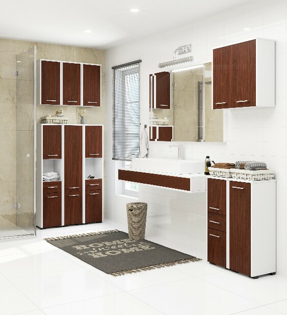 Függesztett fürdőszoba szekrény Farid Típus 5 (fehér + wenge)