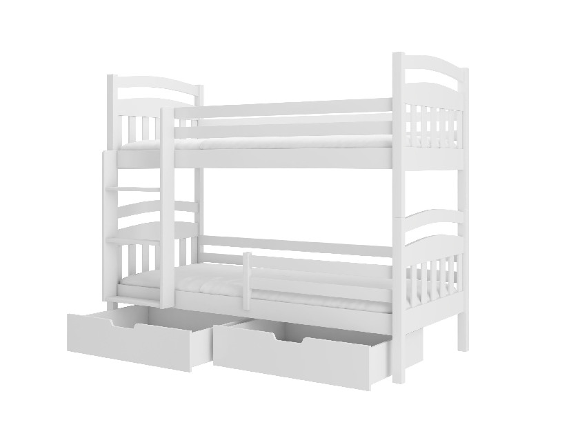 Emeletes gyerekágy 180x80 cm Adriana (ágyráccsal és matraccal) (fehér)
