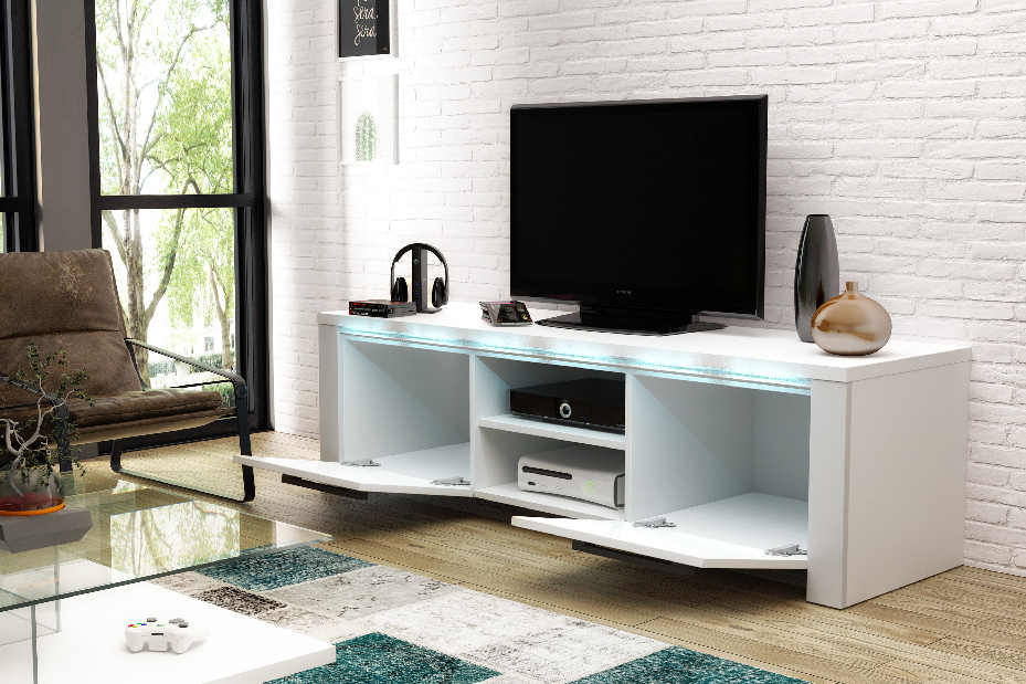TV asztal/szekrény Marilee (matt fehér + fényes szürke)