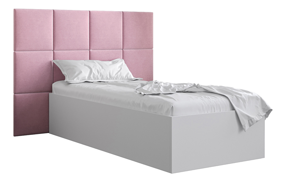Egyszemélyes ágy kárpitozott fejtámlával 90 cm Brittany 4 (matt fehér + rózsaszín) (ágyráccsal)