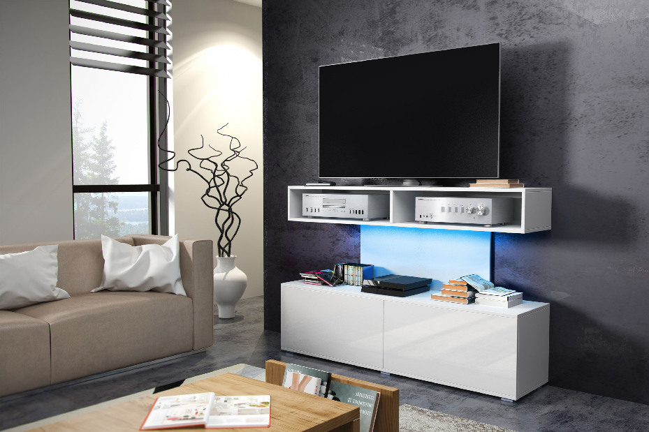 TV asztal/szekrény Rex (fehér + fényes fehér)
