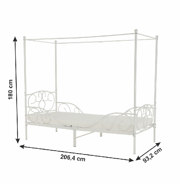 Egyszemélyes ágy 90 cm Anabella (fehér) (ágyráccsal)