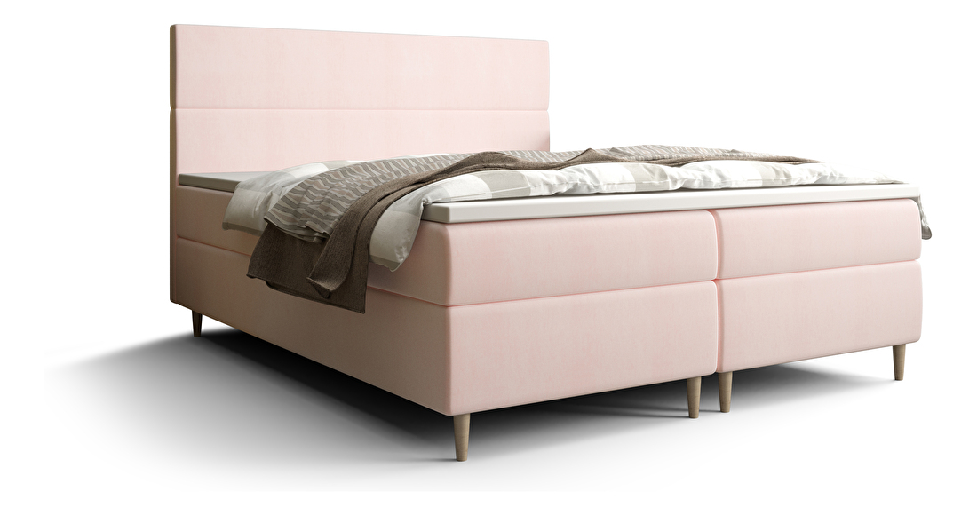 Franciaágy Boxspring 160 cm Flu Comfort (világos rózsaszín) (matraccal és tárolóhellyel)