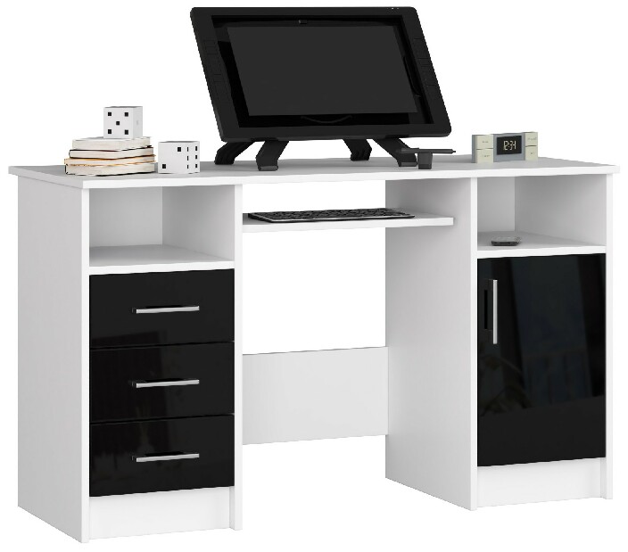PC asztal Aziza (fehér + fényes fekete)
