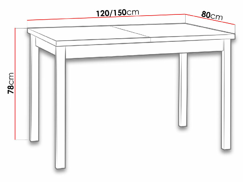Széthúzható asztal 80 x 120+150 I (gandson tölgy L) (fekete)
