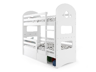 Emeletes ágy 80 x 190 cm Domur (fehér + fehér) (ágyrácsokkal és tárolóhellyel)