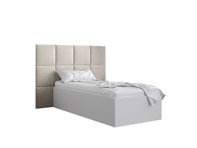 Egyszemélyes ágy kárpitozott fejtámlával 90 cm Brittany 4 (matt fehér + krém) (ágyráccsal)