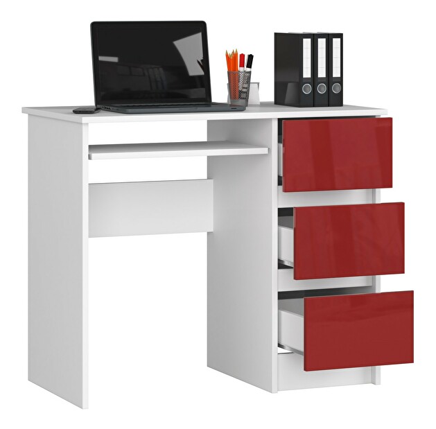 PC asztal Benicio (fehér + fényes piros) (J)