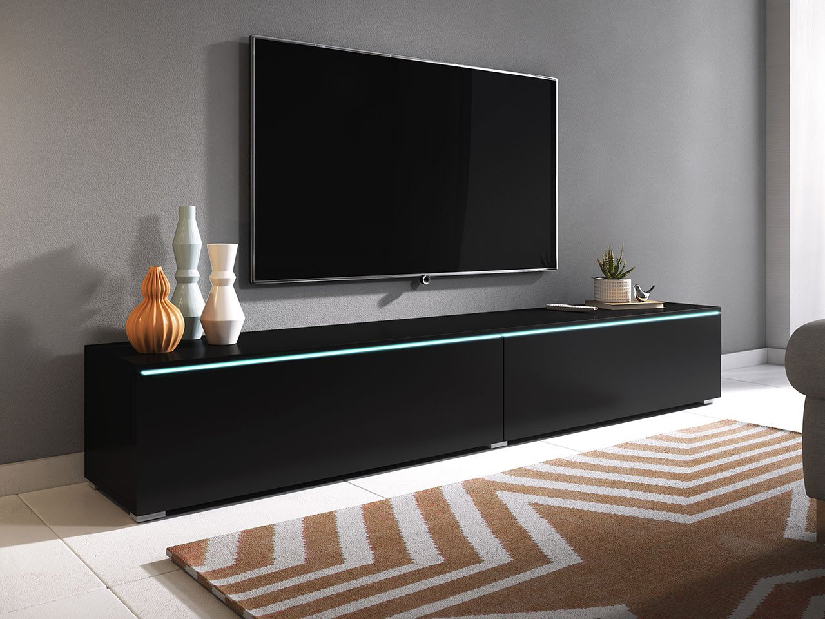 TV asztal/szekrény Dilune 180 (fekete grafit) (fehér LED világítás)