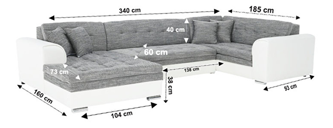 U alakú kanapé Degan (szürke + fehér) (B)