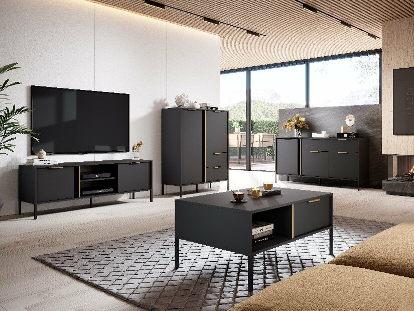 TV asztal/szekrény Lyran 3D (antracit + arany)