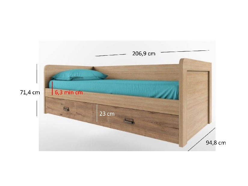 Egyszemélyes ágy 90 cm Danica (madura + wellington tölgy) (ágyráccsal)