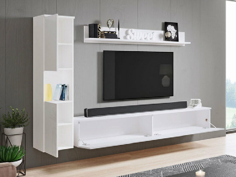 Nappali bútorsor Nova BR (fehér + fényes fehér) (fehér LED világítás)